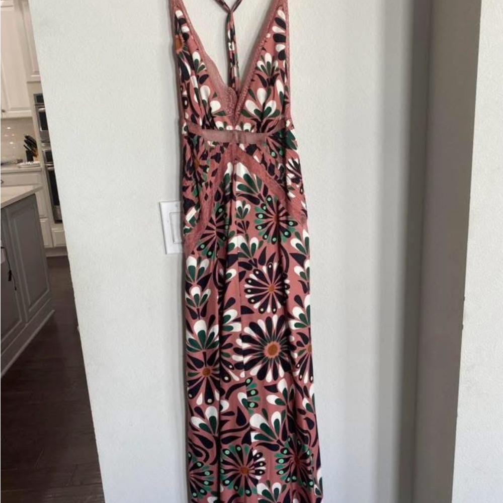 FARM Rio Red and Black Halter Maxi Sundress